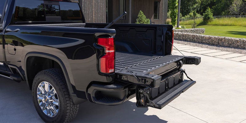 Chevrolet Silverado HD with the Multi-Flex Tailgate partially opened