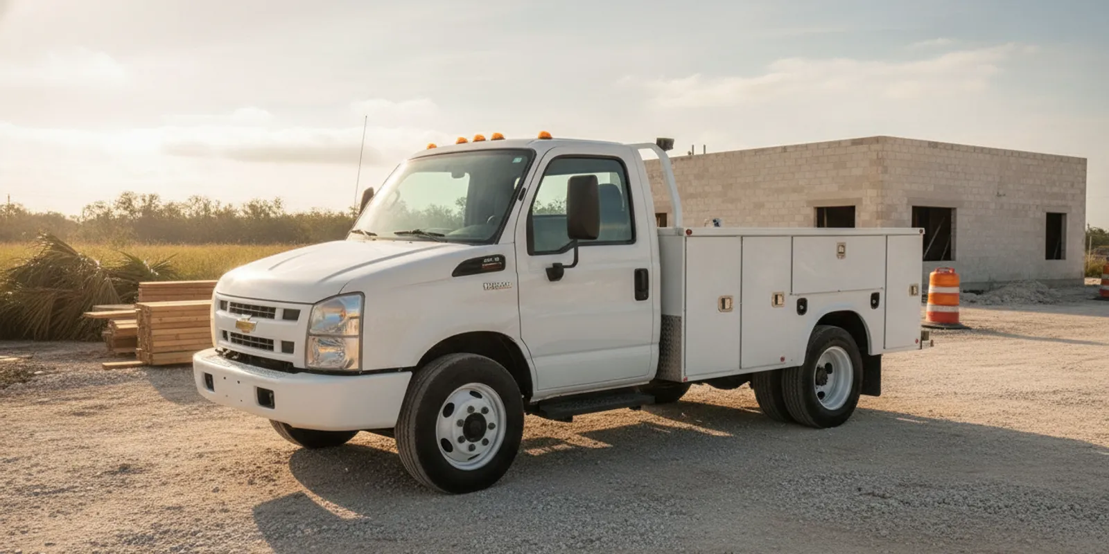 Commercial work truck parked at a job site, ready for a small business fleet
